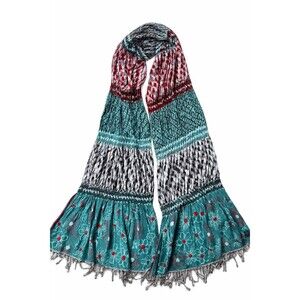 Boho Patchwork Pleated Scarf Floral Crinkle Fringe Art Teacher Lakhay’s